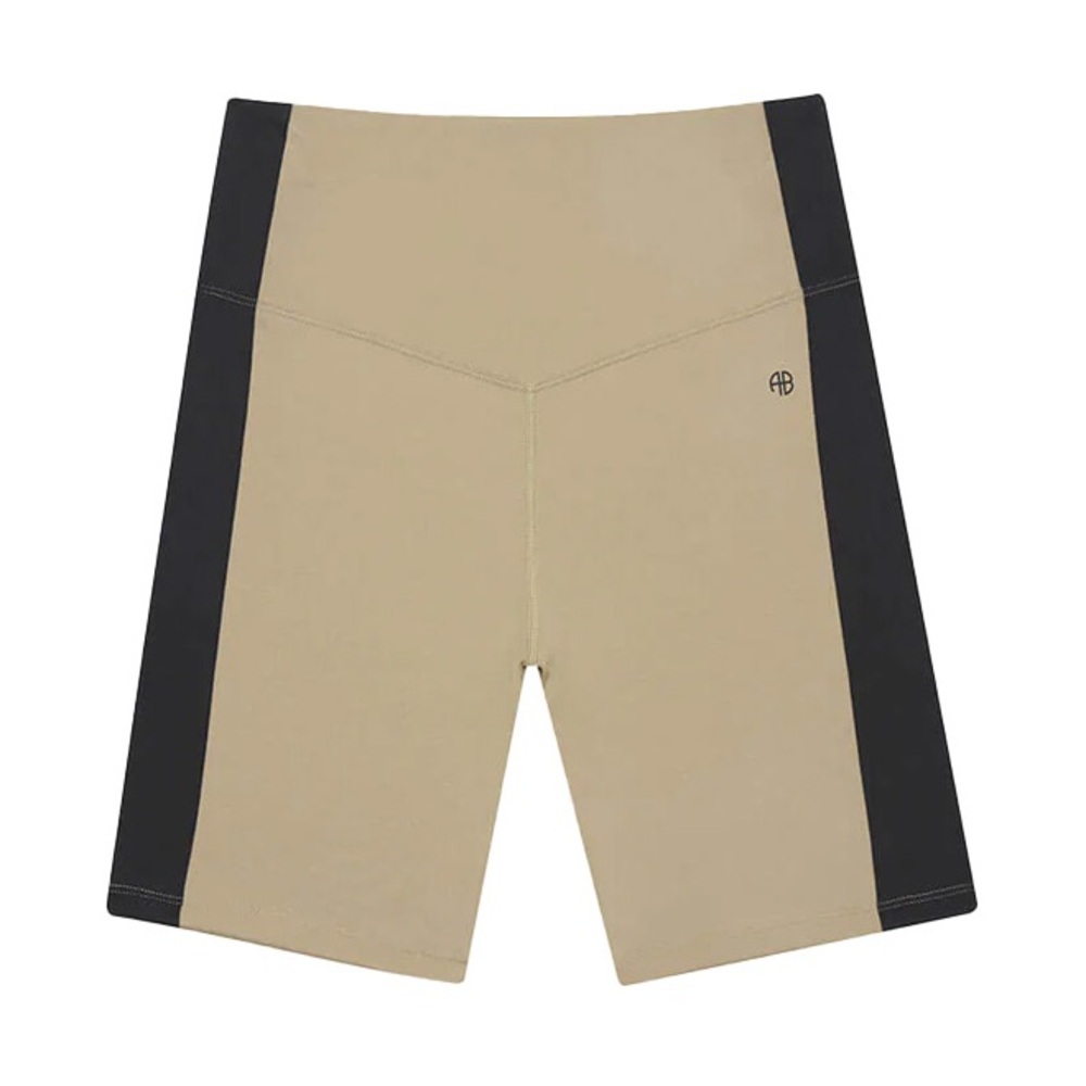 Anine Bing Sport Blake High Waisted Biker Shorts Activewear Athleisure Tan Black - Picture 3 of 11